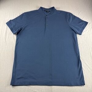 Mercer Mettle Band Collar Stretch Pique Henley Polo Mens XL Blue Shirt Preppy